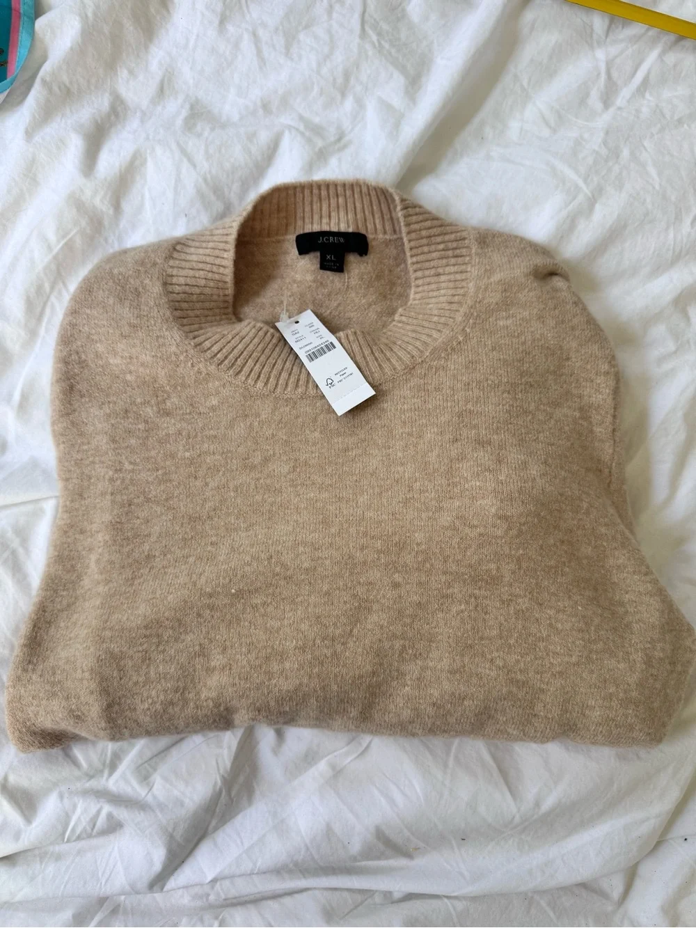 J. Crew puff shoulder women’s XL tan beige camel sweater NWT